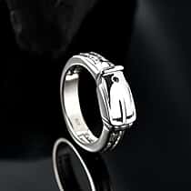 Moissanite Buckle Ring in Rhodium Overlay Sterling Silver