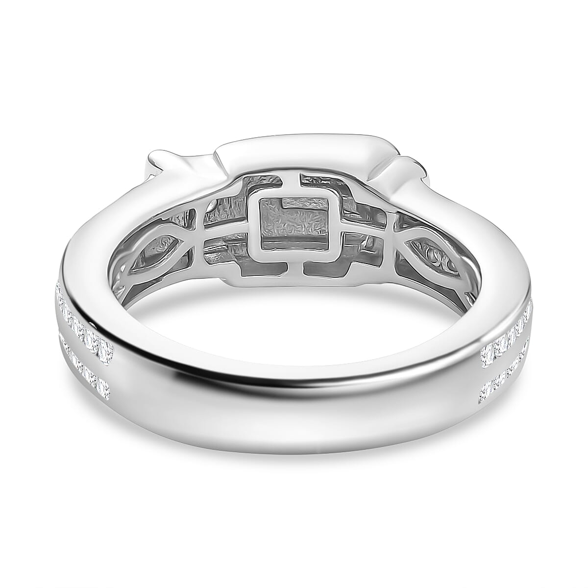 Moissanite Buckle Ring in Rhodium Overlay Sterling Silver Moissanite Buckle Ring in Rhodium Overlay Sterling Silver
