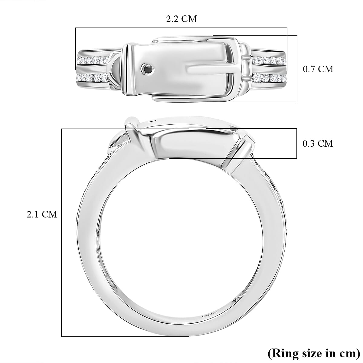 Moissanite Buckle Ring in Rhodium Overlay Sterling Silver Moissanite Buckle Ring in Rhodium Overlay Sterling Silver