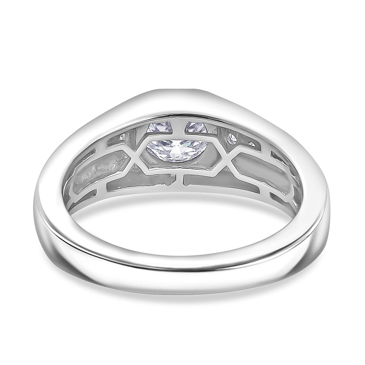 Moissanite Mens Ring in Rhodium Overlay Sterling Silver 1.03 Ct. Moissanite Mens Ring in Rhodium Overlay Sterling Silver 1.03 Ct.