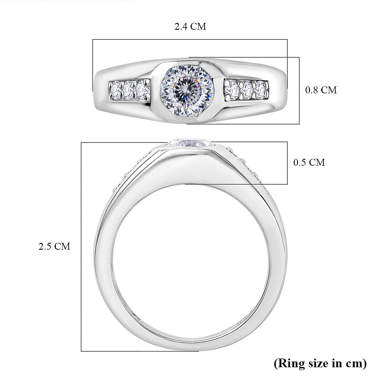 Moissanite Mens Ring in Rhodium Overlay Sterling Silver 1.03 Ct. Moissanite Mens Ring in Rhodium Overlay Sterling Silver 1.03 Ct.
