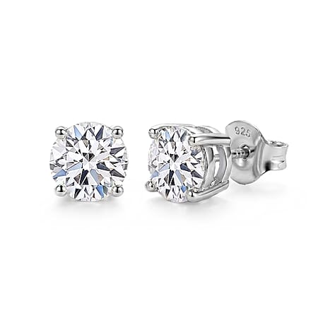 LUXURIANT 1.50 Ct. Lab Grown Diamond Push Back Stud Earrings in Platinum Overlay Sterling Silver