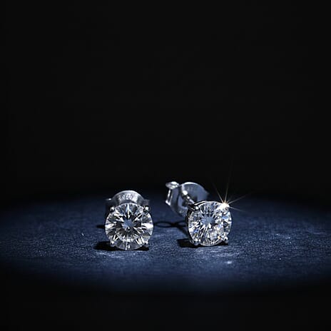 Luxuriant Diamond Lab Grown Diamond Push Back Stud Earrings in Platinum Overlay Sterling Silver 1.50 Ct.