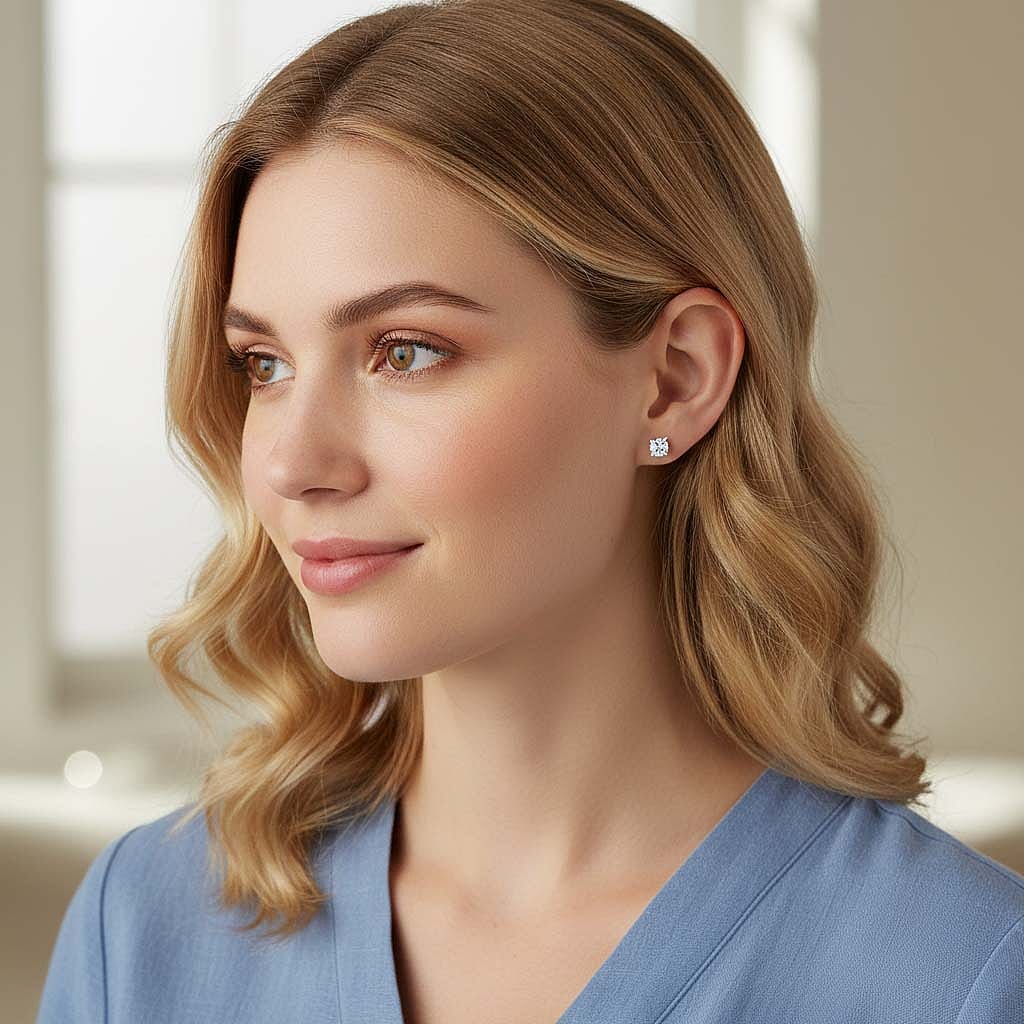 Luxuriant Diamond Lab Grown Diamond Push Back Stud Earrings in Platinum Overlay Sterling Silver 1.50 Ct.