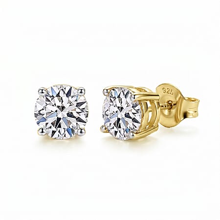 LUXURIANT 1.50 Ct. Lab Grown Diamond Push Back Earrings in Vermeil Yellow Gold Over Sterling Silver