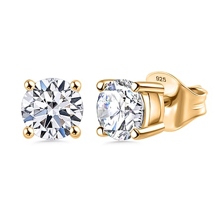 LUXURIANT 1.50 Ct. Lab Grown Diamond Push Back Earrings in Vermeil Yellow Gold Over Sterling Silver
