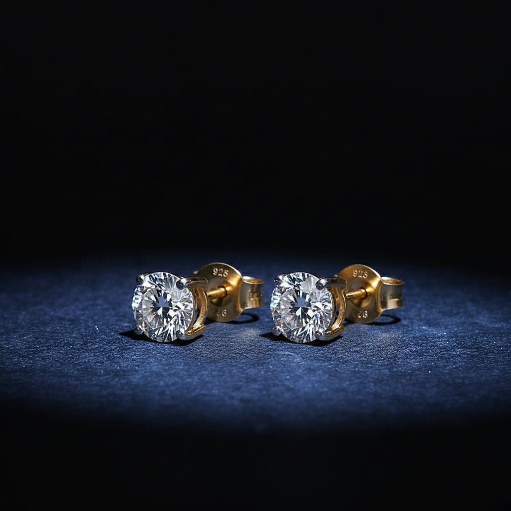 Luxuriant Diamond Lab Grown Diamond Push Back Earrings in Vermeil Yellow Gold Plated Sterling Silver 1.5 Ct.