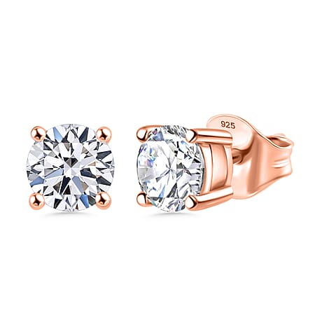 LUXURIANT 1.50 Ct. Lab Grown Diamond Stud Push Back Earrings in Vermeil Rose Gold Plated Sterling Silver