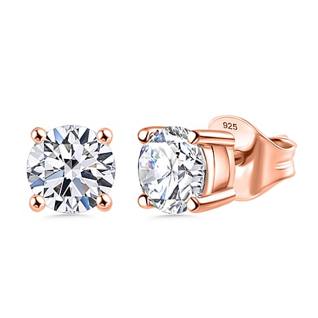 Luxuriant Diamond Lab Grown Diamond Stud Push Back Earrings in Vermeil Rose Gold Plated Sterling Silver 1.50 Ct.
