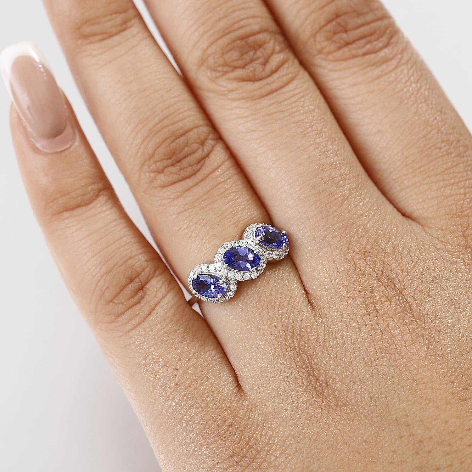 Premium Tanzanite & White Zircon Solitaire Ring in Rhodium Overlay Sterling Silver 2.00 Ct.