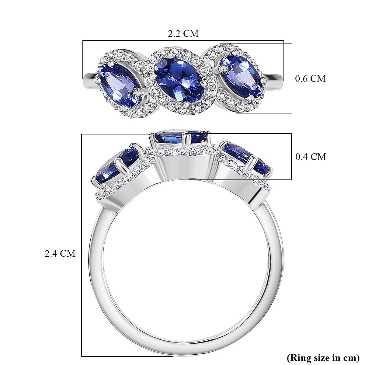 Premium Tanzanite & White Zircon Solitaire Ring in Rhodium Overlay Sterling Silver 2.00 Ct.