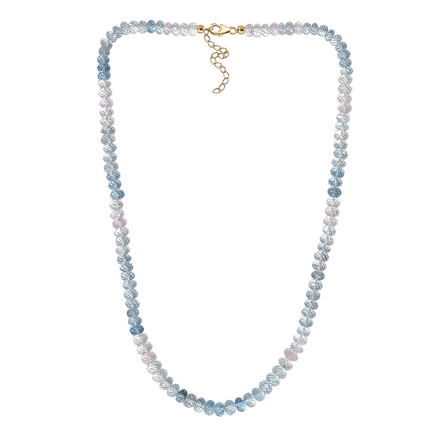 Aquamarine and Morganite Necklace (Size - 18+2 Ext.) in Yellow Gold Plated Sterling Silver 125.00 Ct.