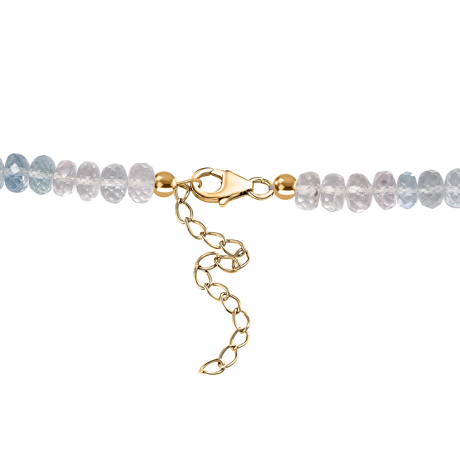 Aquamarine and Morganite Necklace (Size - 18+2 Ext.) in Yellow Gold Plated Sterling Silver 125.00 Ct.