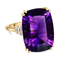 9K Yellow Gold AAA Zambian Amethyst & Natural Diamond Ring 16.64 Ct.