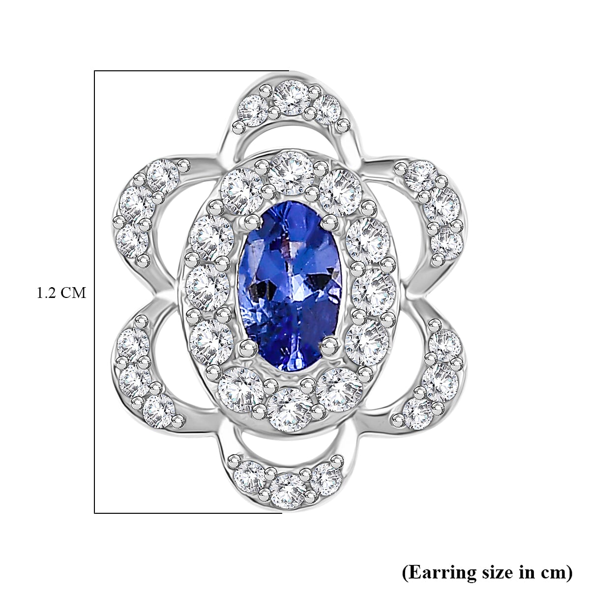 Tanzanite & White Zircon Earring with Push Back in Rhodium Overlay Sterling Silver Tanzanite & White Zircon Earring with Push Back in Rhodium Overlay Sterling Silver
