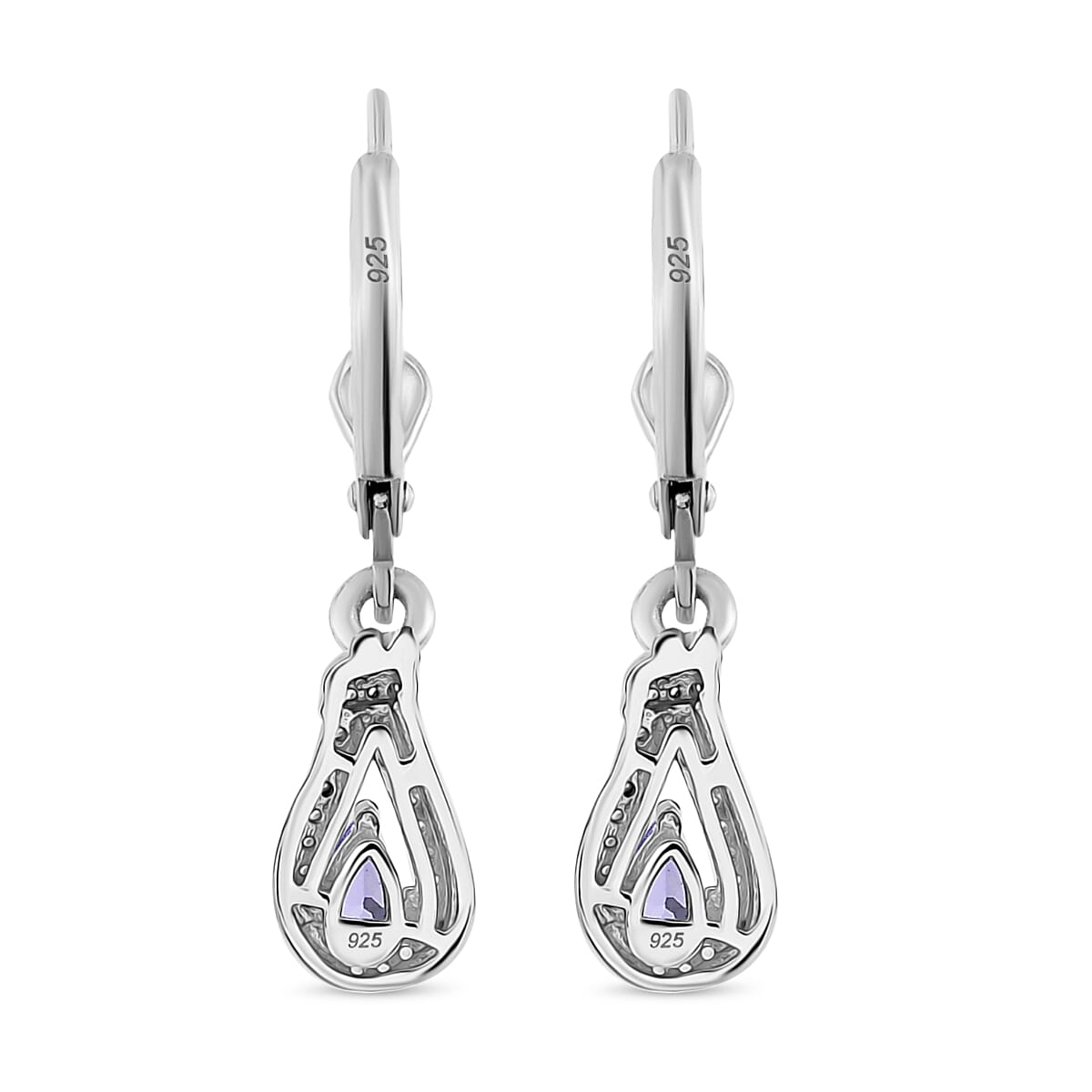 Tanzanite & White Zircon Earring with Lever Back in Rhodium Overlay Sterling Silver 0.79 Ct. Tanzanite & White Zircon Earring with Lever Back in Rhodium Overlay Sterling Silver 0.79 Ct.