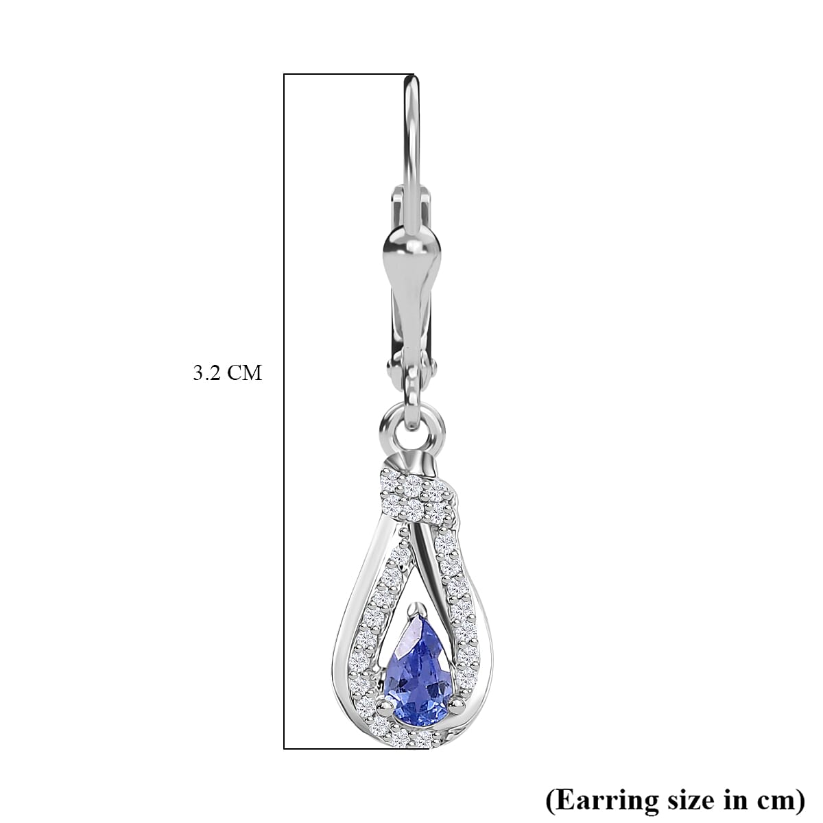 Tanzanite & White Zircon Earring with Lever Back in Rhodium Overlay Sterling Silver 0.79 Ct. Tanzanite & White Zircon Earring with Lever Back in Rhodium Overlay Sterling Silver 0.79 Ct.