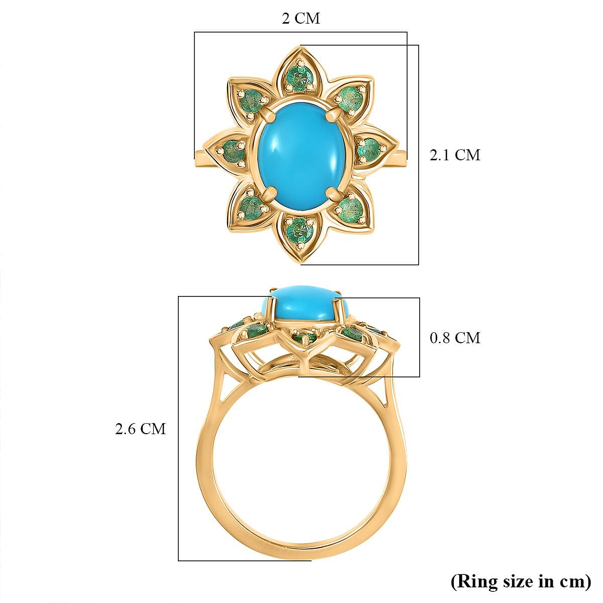 Sleeping Beauty Turquoise & Emerald Solitaire Ring in 18K Vermeil Yellow Gold Plated Sterling Silver 2.62 Ct. Sleeping Beauty Turquoise & Emerald Solitaire Ring in 18K Vermeil Yellow Gold Plated Sterling Silver 2.62 Ct.