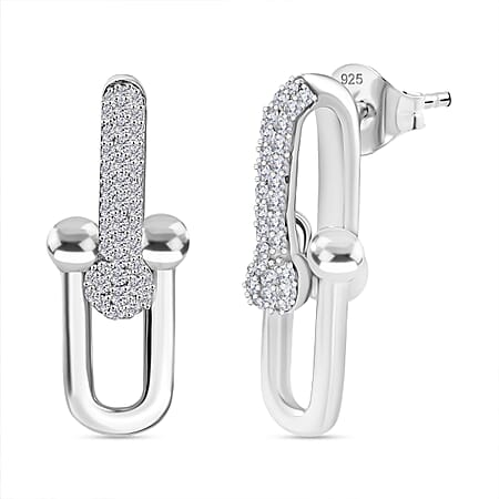 Moissanite Earring with Push Back in Rhodium Overlay Sterling Silver