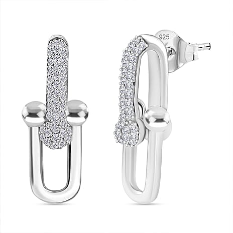 Moissanite  Fancy Earring in Rhodium Overlay Sterling Silver 0.50 ct,  Silver Wt. 8 Gms  0.504  Ct.
