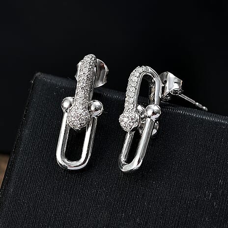 Moissanite  Fancy Earring in Rhodium Overlay Sterling Silver 0.50 ct,  Silver Wt. 8 Gms  0.504  Ct.