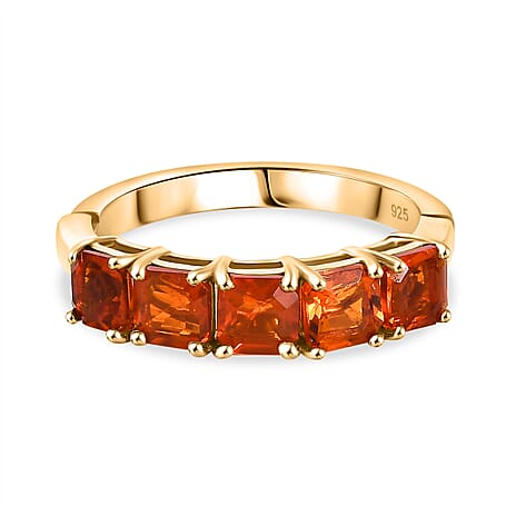 Natural Crimson Fire Opal Classic Grace 5 Stone Band Ring in 18K Vermeil Yellow Gold Plated Sterling Silver 1.13 Ct.