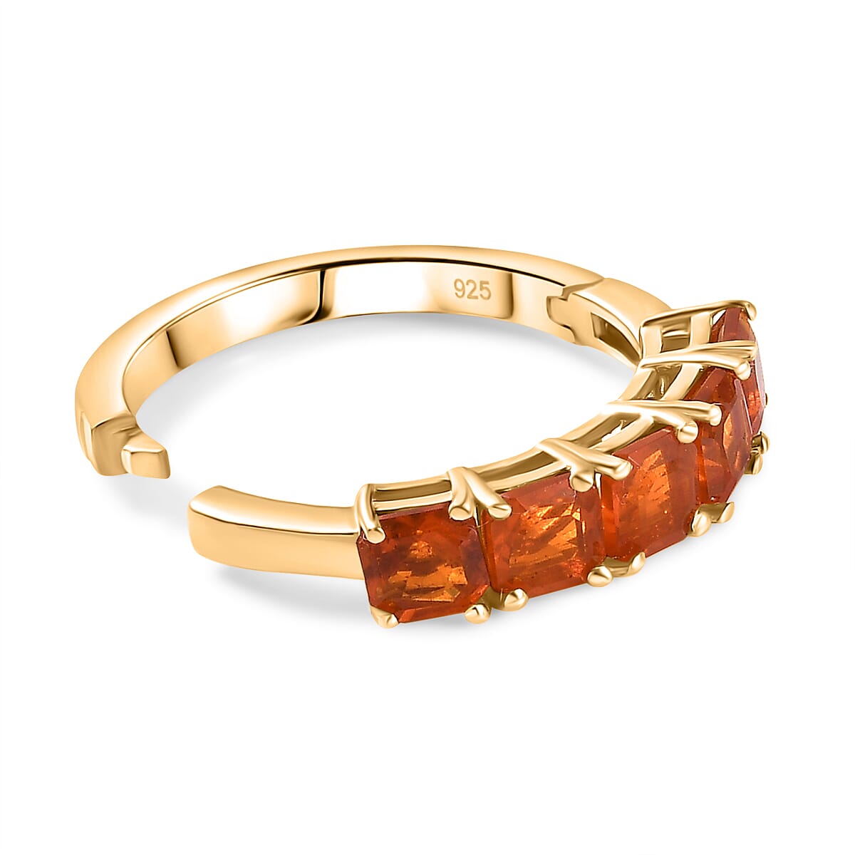 Natural Crimson Fire Opal Classic Grace 5 Stone Band Ring in 18K Vermeil Yellow Gold Plated Sterling Silver 1.13 Ct. Natural Crimson Fire Opal Classic Grace 5 Stone Band Ring in 18K Vermeil Yellow Gold Plated Sterling Silver 1.13 Ct.