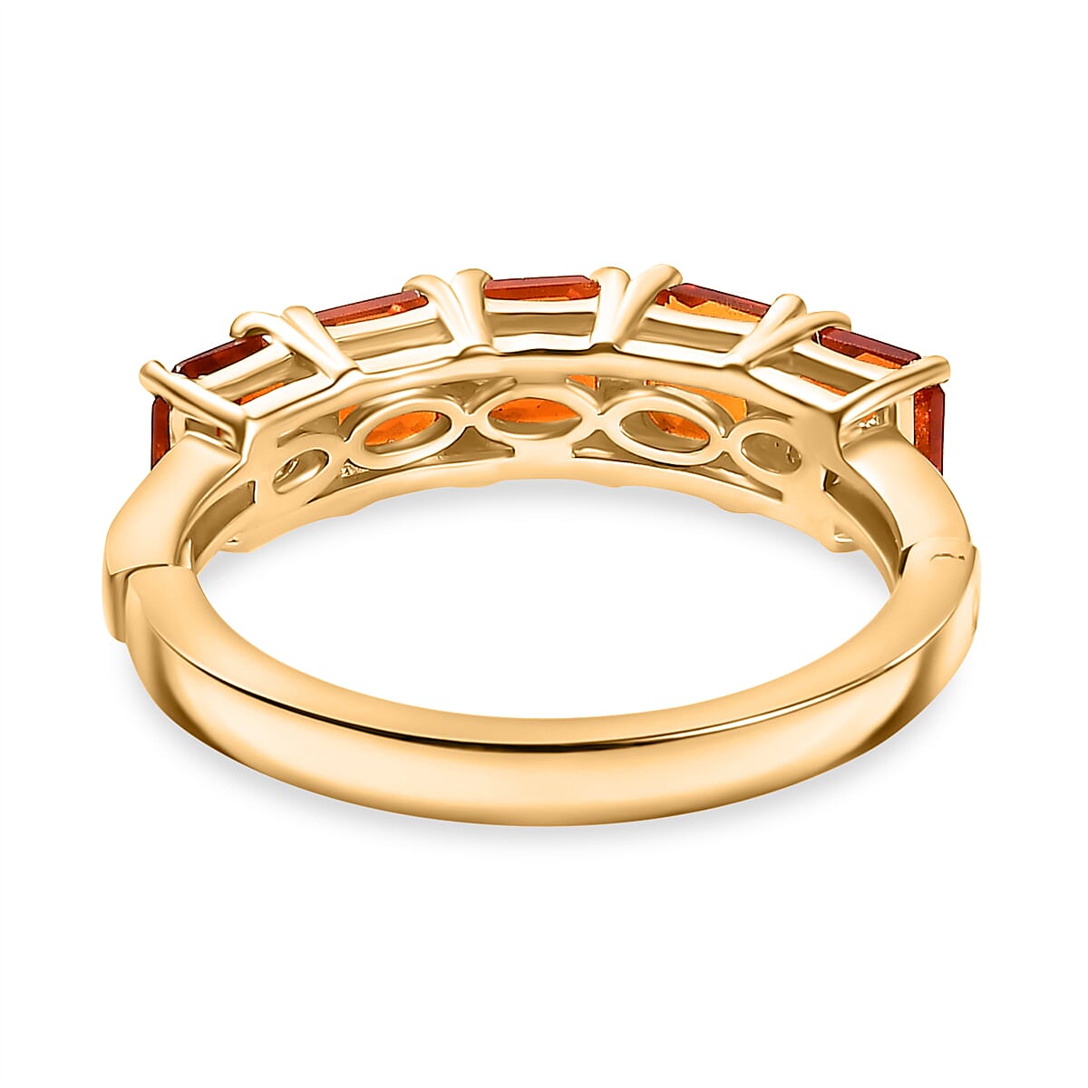 Natural Crimson Fire Opal Classic Grace 5 Stone Band Ring in 18K Vermeil Yellow Gold Plated Sterling Silver 1.13 Ct. Natural Crimson Fire Opal Classic Grace 5 Stone Band Ring in 18K Vermeil Yellow Gold Plated Sterling Silver 1.13 Ct.