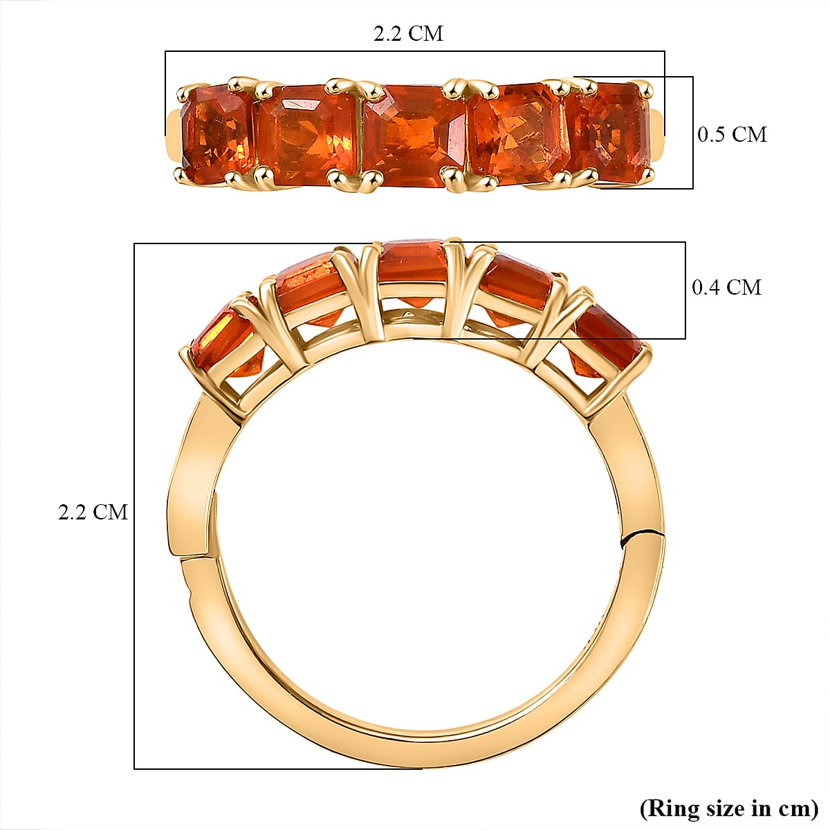 Natural Crimson Fire Opal Classic Grace 5 Stone Band Ring in 18K Vermeil Yellow Gold Plated Sterling Silver 1.13 Ct. Natural Crimson Fire Opal Classic Grace 5 Stone Band Ring in 18K Vermeil Yellow Gold Plated Sterling Silver 1.13 Ct.
