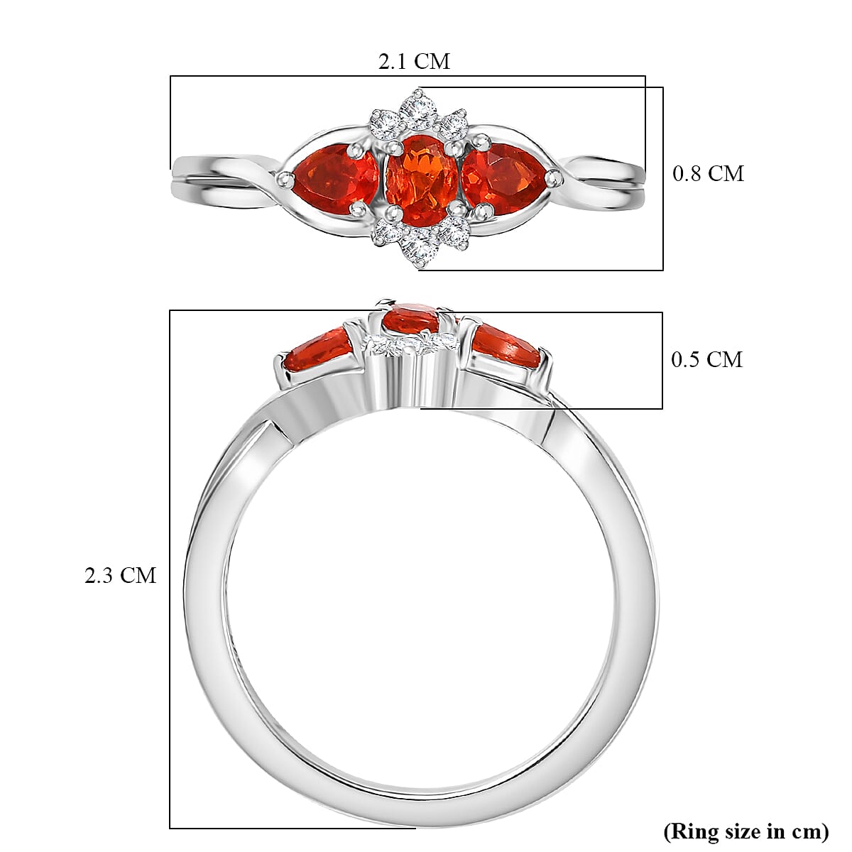 Natural Crimson Fire Opal & White Zircon Petal Elegance Cluster Ring in Rhodium Overlay Sterling Silver Natural Crimson Fire Opal & White Zircon Petal Elegance Cluster Ring in Rhodium Overlay Sterling Silver