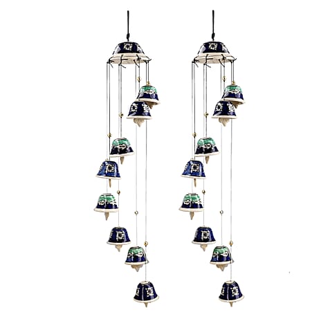 Set of 2 Ceramic Hanging 8 bells - Navy