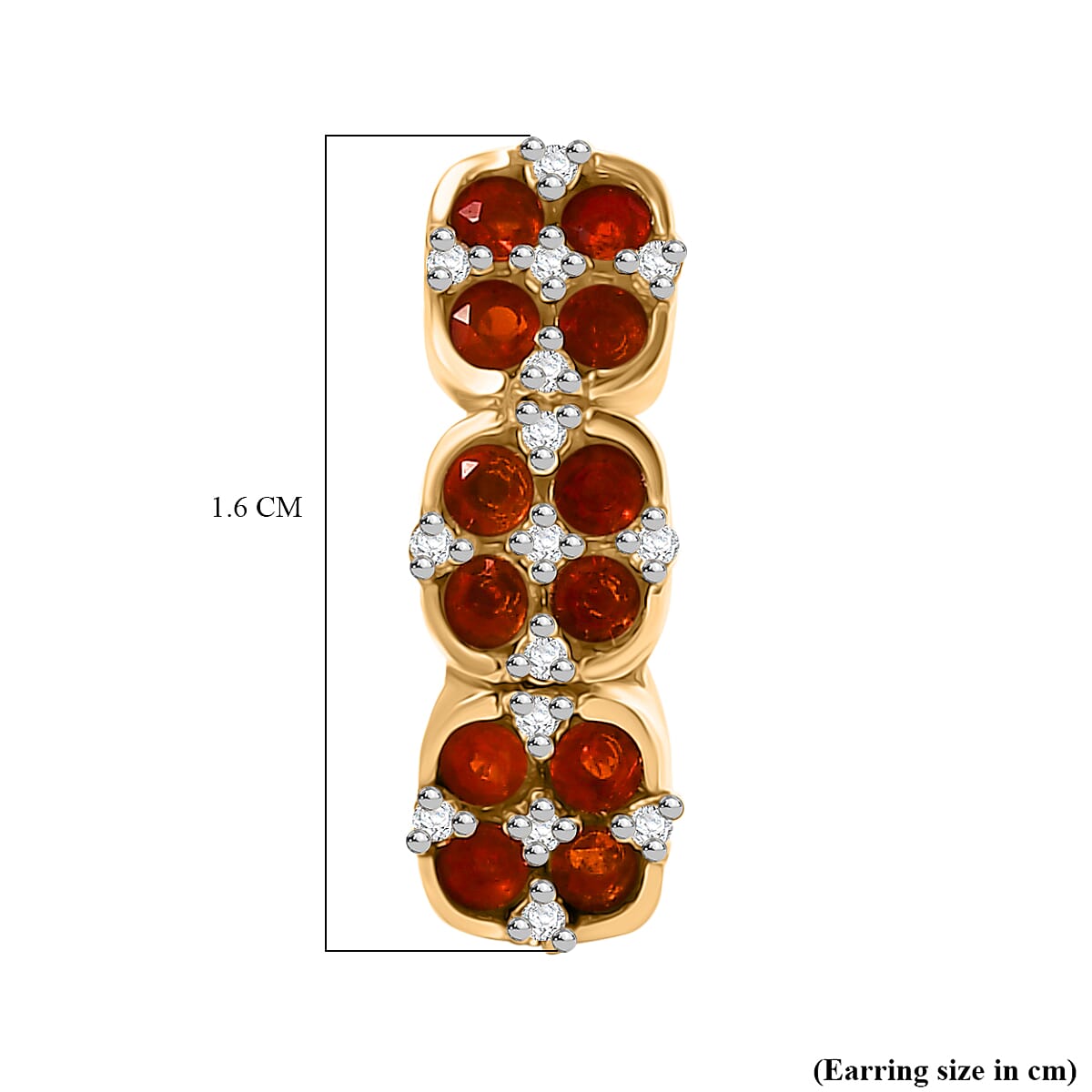Natural Crimson Fire Opal & White Zircon Tropical Bloom Earrings with Clasp in 18K Vermeil Yellow Gold Plated Sterling Silver 0.83 Ct. Natural Crimson Fire Opal & White Zircon Tropical Bloom Earrings with Clasp in 18K Vermeil Yellow Gold Plated Sterling Silver 0.83 Ct.