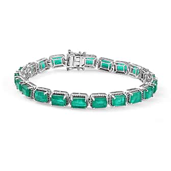 Emeraldine Triplet Quartz Tennis Bracelet (Size 7) with GB Lock Box in Rhodium Overlay Sterling Silver 22.36 Ct, Silver Wt. 13.60 Gms.