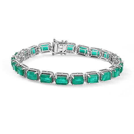 Emeraldine Triplet Quartz Tennis Bracelet (Size 7) with GB Lock Box in Rhodium Overlay Sterling Silver 22.36 Ct, Silver Wt. 13.60 Gms.