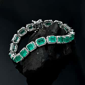 Emeraldine Triplet Quartz Tennis Bracelet (Size 7) with GB Lock Box in Rhodium Overlay Sterling Silver 22.36 Ct, Silver Wt. 13.60 Gms.