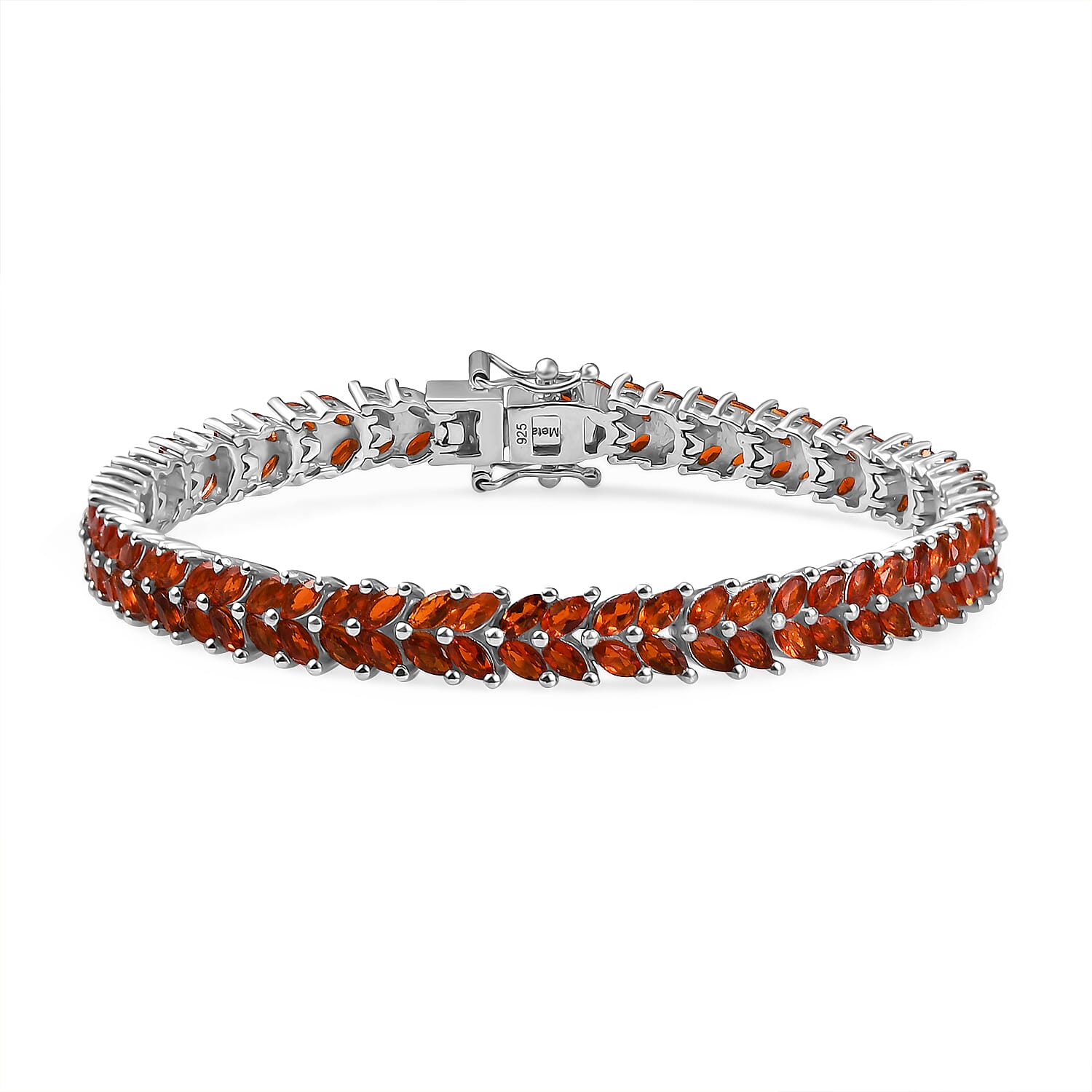 Natural Crimson Fire Opal Bracelet (Size - 7.5) with GB Lock Box in Rhodium Overlay Sterling Silver 4.86 Ct, Silver Wt. 16.20 Gms.