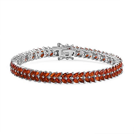 Natural Crimson Fire Opal Bracelet (Size - 7.5) with GB Lock Box in Rhodium Overlay Sterling Silver 4.86 Ct, Silver Wt. 16.20 Gms.