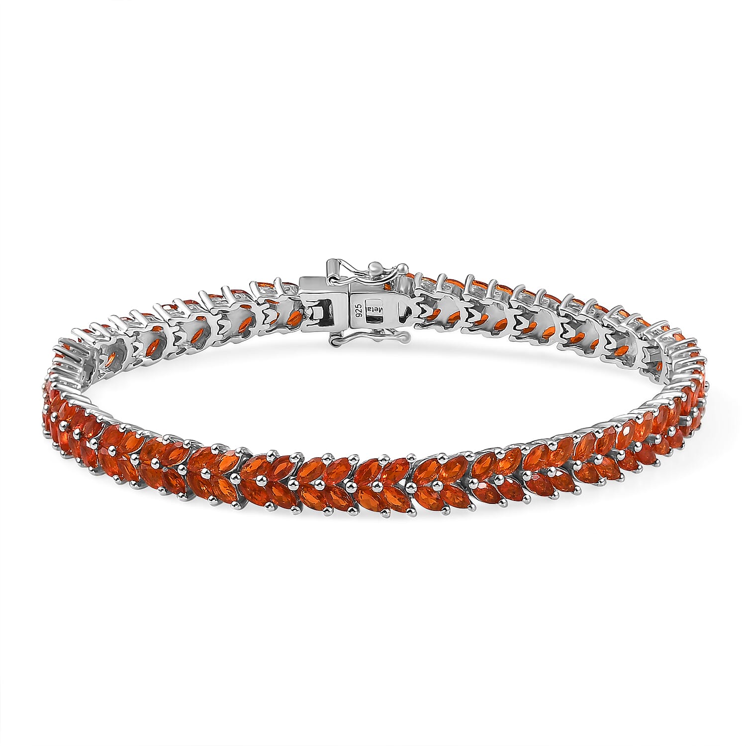 Natural Crimson Fire Opal Bracelet (Size - 7.5) with GB Lock Box in Rhodium Overlay Sterling Silver 4.86 Ct, Silver Wt. 16.20 Gms.