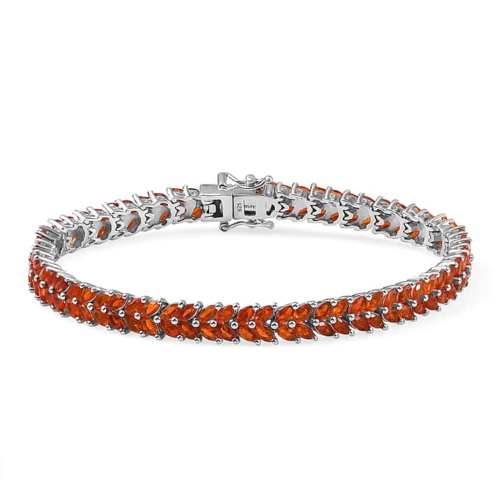 Natural Crimson Fire Opal Bracelet (Size - 7.5) with GB Lock Box in Rhodium Overlay Sterling Silver 4.86 Ct, Silver Wt. 16.20 Gms.