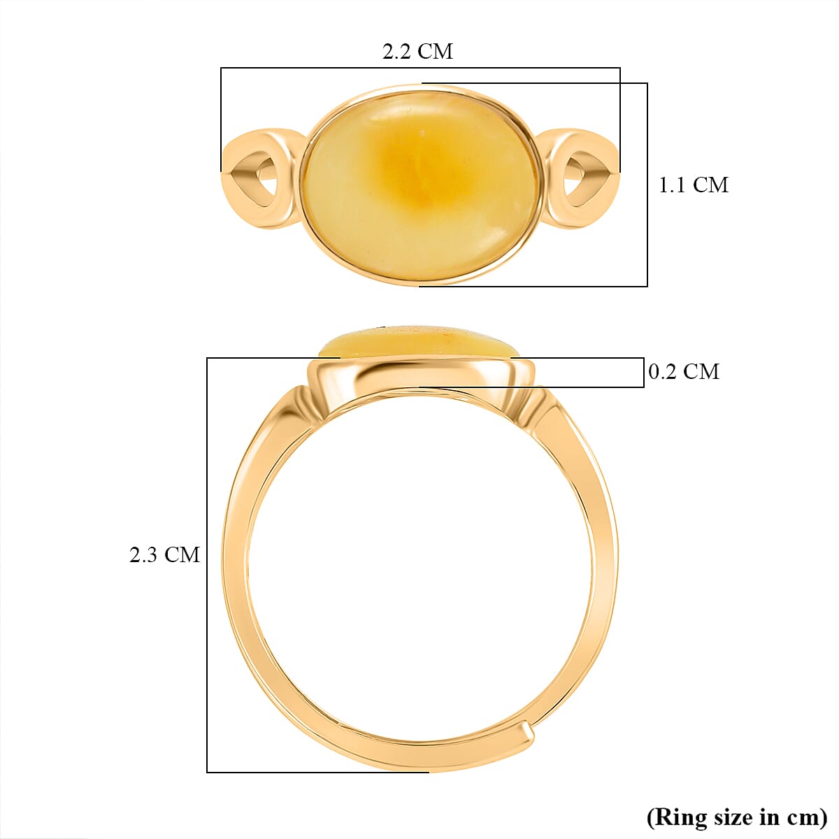 Butterscotch Amber Adjustable Ring in Gold Plated Sterling Silver