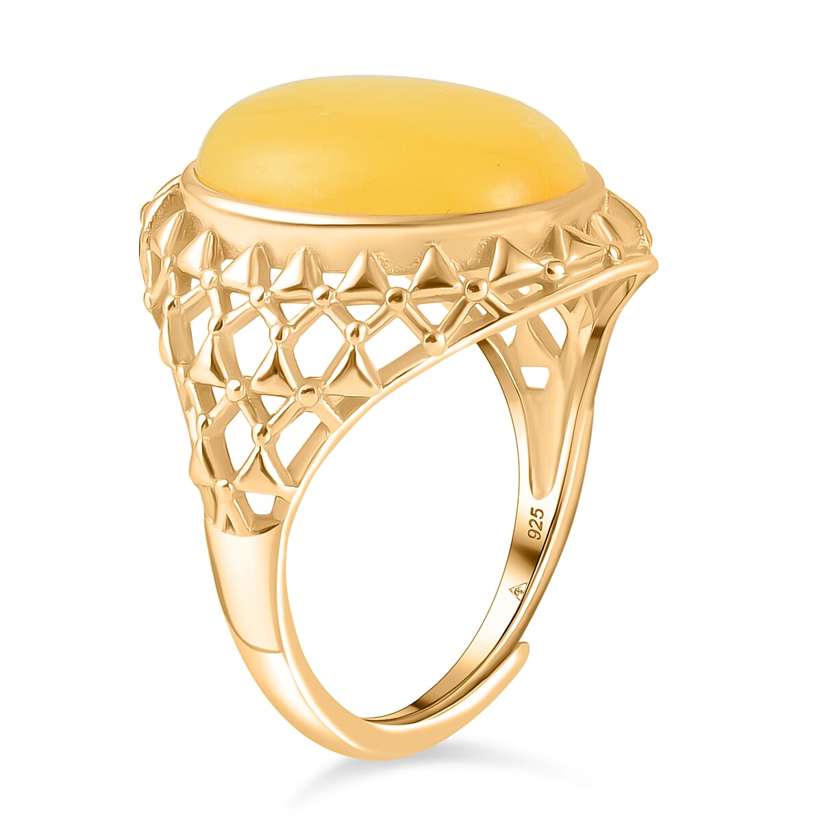 Butterscotch Amber Adjustable Ring in Gold Plated Sterling Silver
