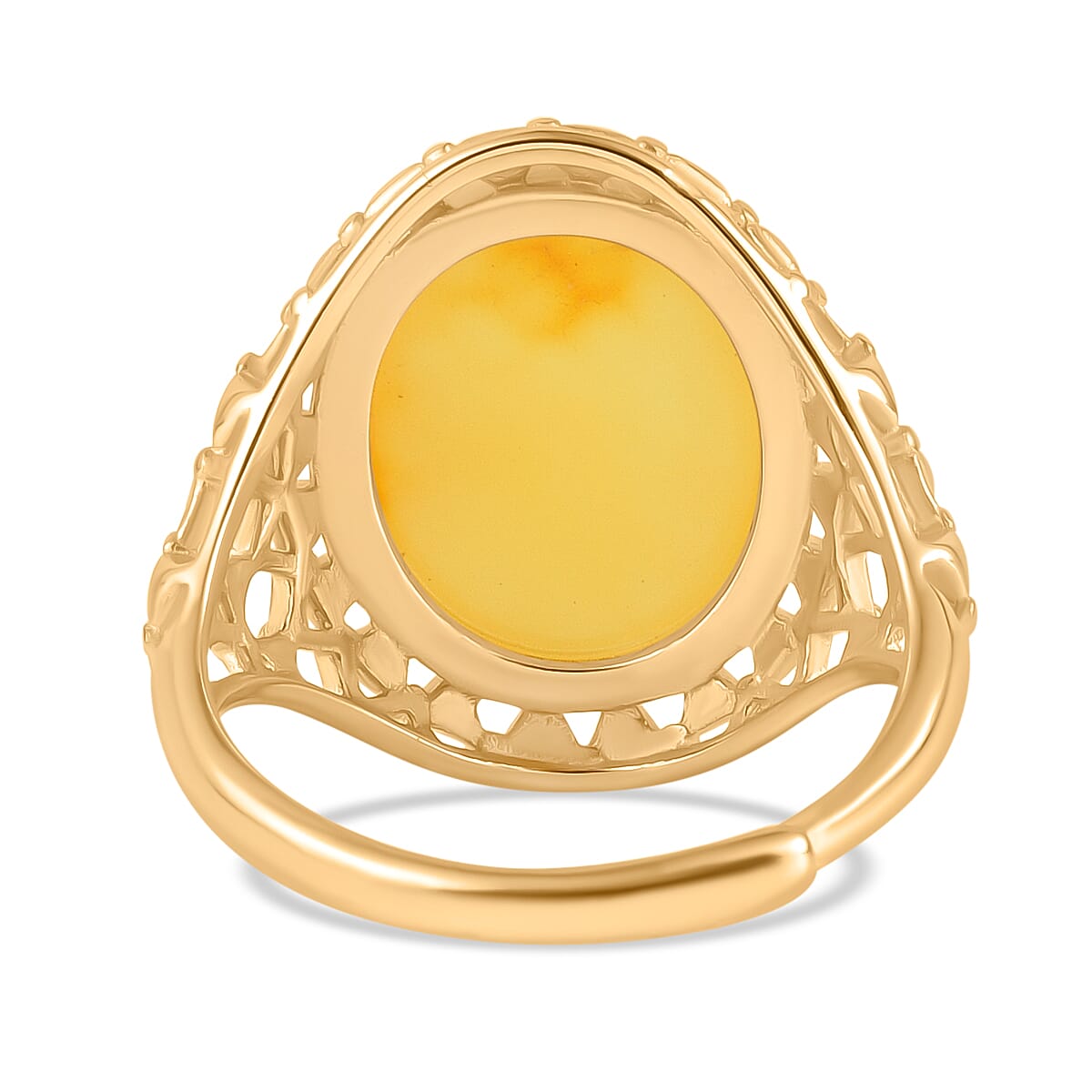 Butterscotch Amber Adjustable Ring in Gold Plated Sterling Silver