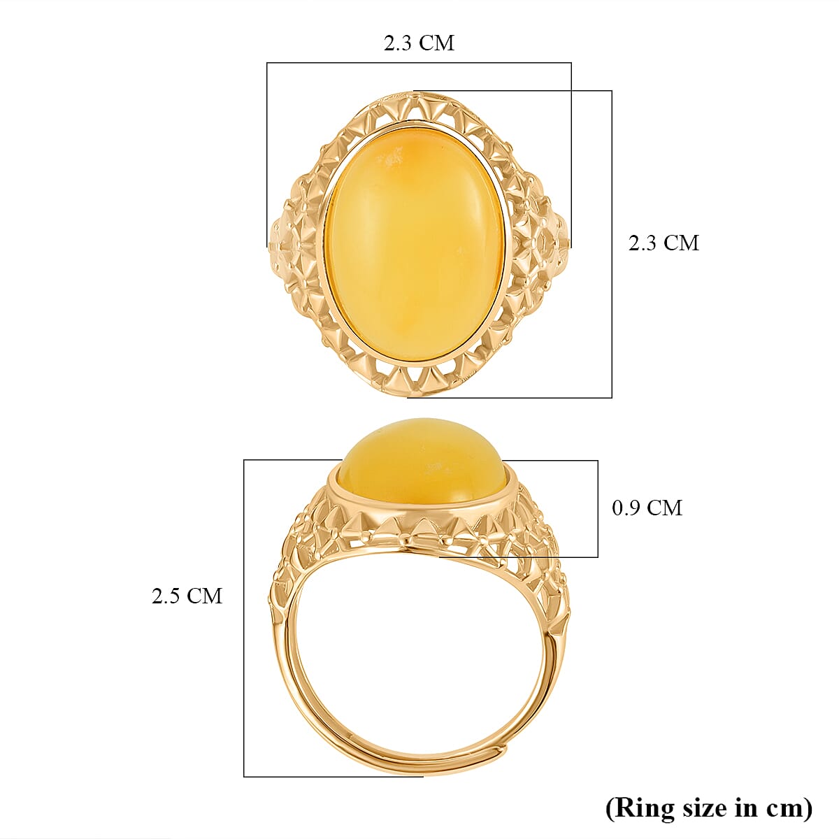 Butterscotch Amber Adjustable Ring in Gold Plated Sterling Silver