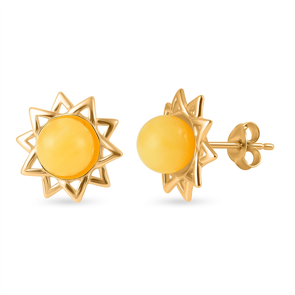 Butterscotch Amber Push Back Earrings in Gold Plated Sterling Silver