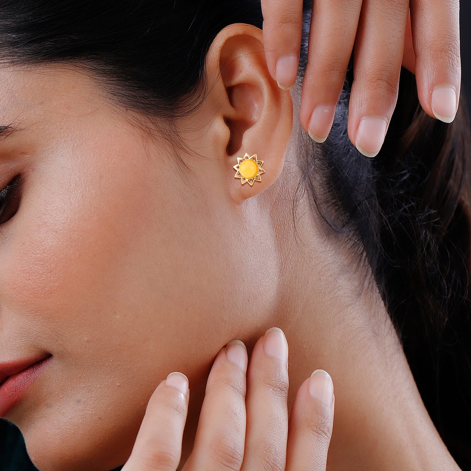 Butterscotch Amber Push Back Earrings in Gold Plated Sterling Silver