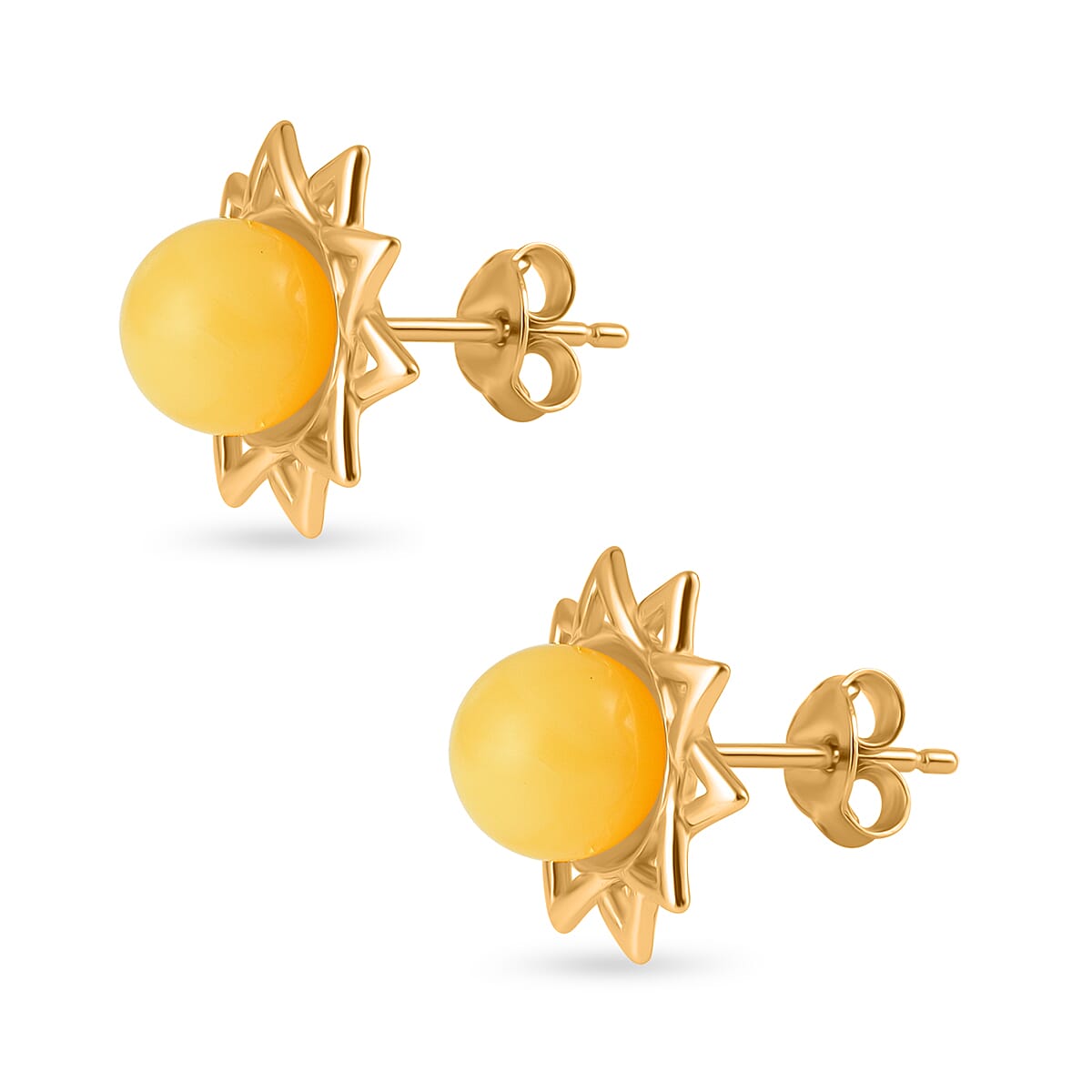 Butterscotch Amber Push Back Earrings in Gold Plated Sterling Silver