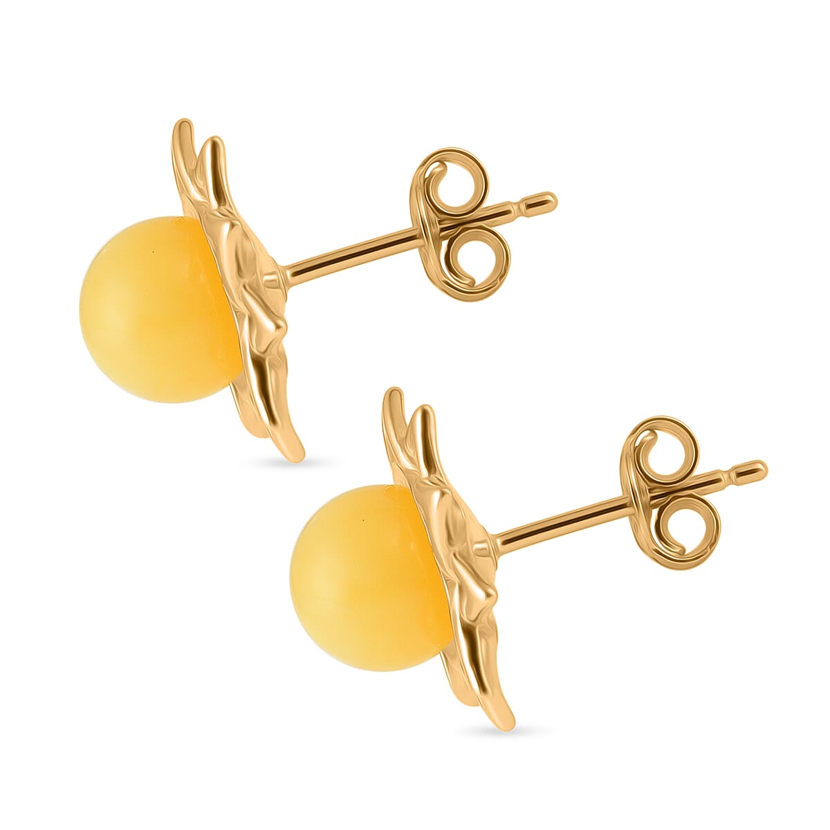 Butterscotch Amber Push Back Earrings in Gold Plated Sterling Silver