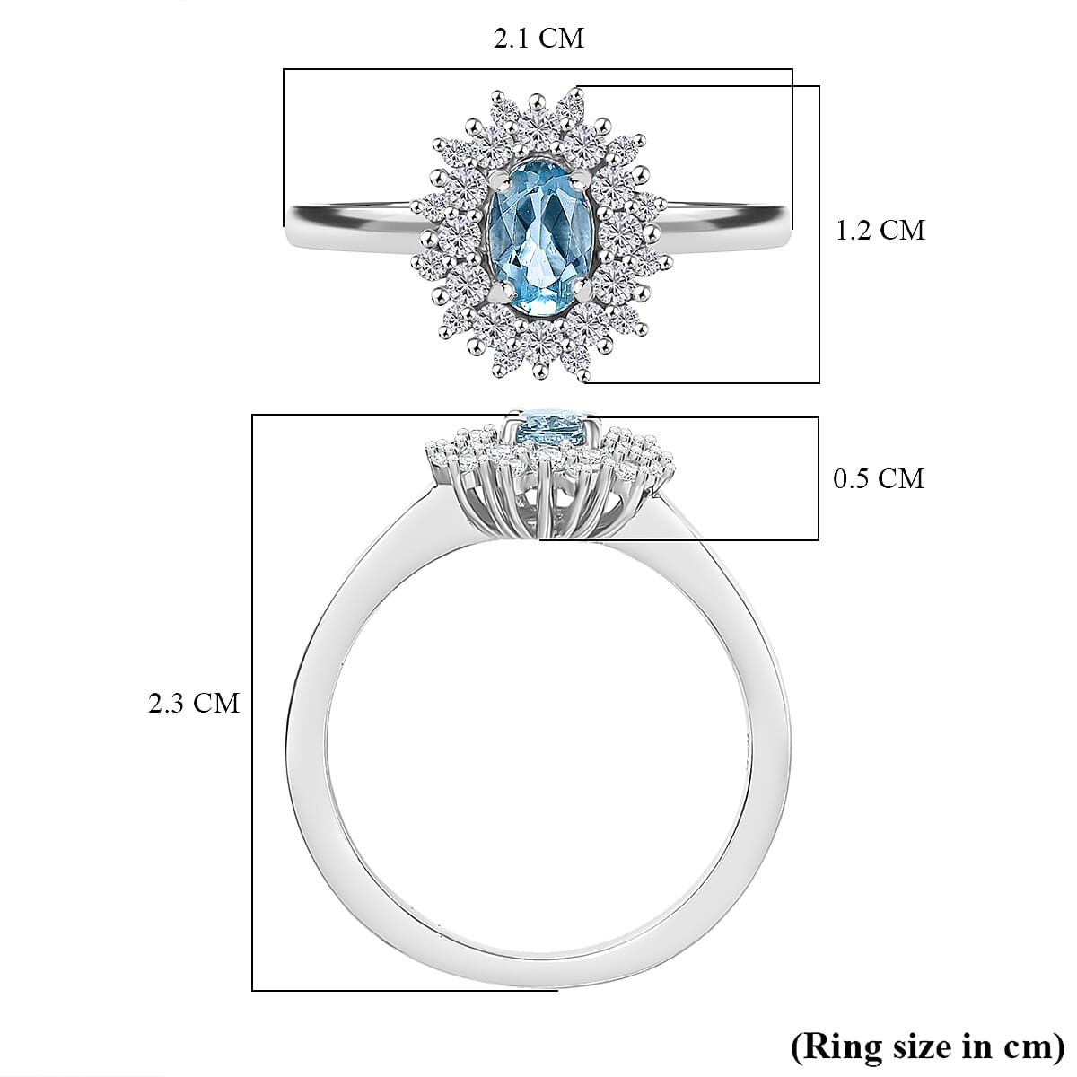 Santamaria Aquamarine & White Zircon Ring in Rhodium Overlay Sterling Silver. Santamaria Aquamarine & White Zircon Ring in Rhodium Overlay Sterling Silver.