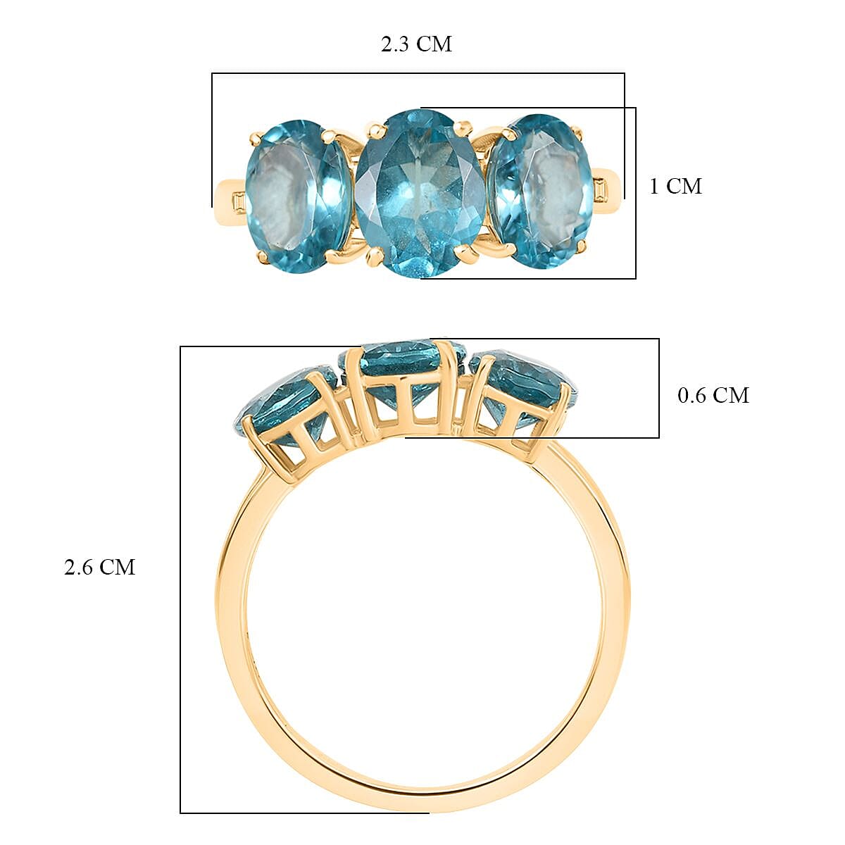 Glenstones Special - 9K Yellow Gold Lagoon Apatite & White Diamond Trilogy Ring 4.61 Ct. Glenstones Special - 9K Yellow Gold Lagoon Apatite & White Diamond Trilogy Ring 4.61 Ct.