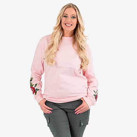 Ladies Cotton Embroidery Sleeves Sweatshirt (Size XL) - Pink